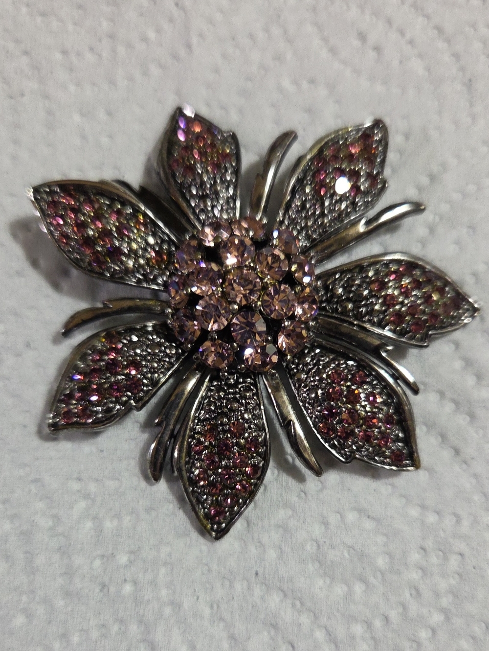 Silver-Tone Purple Crystal Floral Brooch - Elegant Women Jewelry
